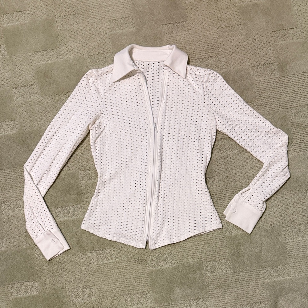 Sporty White Eyelet Women's athletic Top